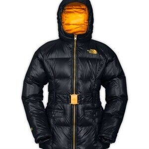 Kids The North Face Cocolee Black Gold Down Puffer Coat M 10/12